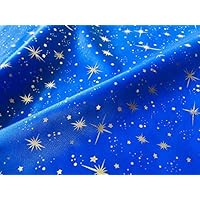 ICE Star Silk Taffeta Fabric Material - Blue and Sparkling Foil Gold Star Tafeta Water Resistant - 59