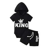 Newborn Infant Baby Boy Clothes Summer Short Sleeve Hooded Letter Print Romper Tops Shorts Outfits Set
