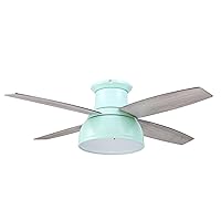 Prominence Home Edora, 52 Inch Industrial Style Flush Mount LED Ceiling Fan with Light, Remote Control, 4 Modern Blades, Reversible Motor - 51672-01 (Seafoam)