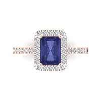 1.9 Emerald Cut Solitaire with accent Stunning Genuine Simulated Blue Tanzanite Modern Promise Statement Designer Ring 14k Rose Gold