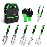 sungwoo Garden Tool Set 8 Piece, Heavy Duty and Lightweight Aluminium Alloy Tools with Ergonomic Handle, Storage Tote Bag, Gardening Hand Tools, Gardening Gifts for Women and Men Green