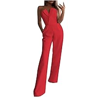 Ladies Strapless jumpsuits Dressy Tube Rompers Sexy Trendy Wide Leg Pants Elegant Jumpsuit for Women Wedding Guest