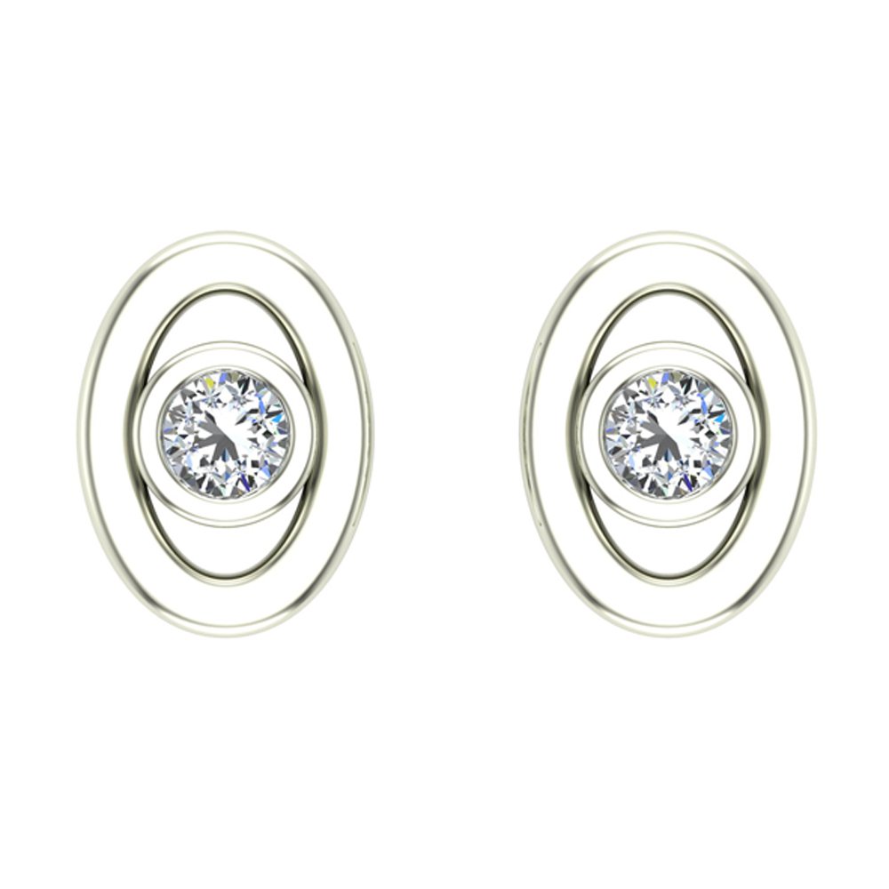 Earrings for girls-women Oval Diamond Studs Gift Box Authenticity Cards 10K Solid Gold 0.10 ct t.w.