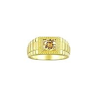Rylos Men's 14K Yellow Gold Gemstone Ring - Exquisite 7MM Round Design, Birthstone Statement Piece for Men - Available in Sizes 8-14