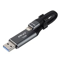 PNY 128GB DUO LINK iOS USB 3.0 OTG Flash Drive for iPhone & iPad and Computers - External Mobile Storage for photos, videos, and more, Metal Gray, 1 Count (Pack of 1)