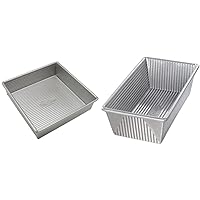USA Pan Bakeware Square Cake Pan, 8 inch, Nonstick & Quick Release Coating, Made in the USA from Aluminized Steel & 1145LF Bakeware Aluminized Steel 1.25 Lb Loaf Pan, Medium, Silver