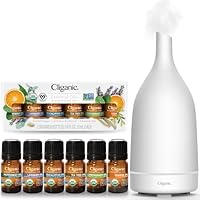 Organic Essential Oils Set (Top 6) + White Ceramic Diffuser