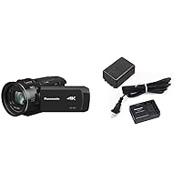 Panasonic HC-VX1 4K Camcorder,24X Leica DICOMAR Lens,Three O.I.S. Stabilizer,Wireless Multi-Camera Capture (USA Black) with Power Pack for Consumer Camcorder,Black(VW-PWPK)