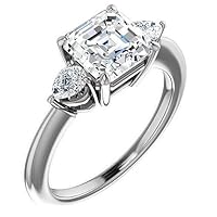 Mois 4 CT Asscher Cut Colorless Moissanite Engagement Ring Wedding/Bridal Ring, Diamond Ring, Anniversary Solitaire Halo Accented Promise Vintage Antique Gold Silver Ring Perfact for Gift