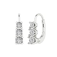 Clara Pucci 1.06 ct Brilliant Round Cut Drop Dangle Clear Simulated Diamond 14k White Solid Gold Designer Earrings, Lever Back