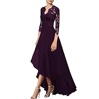 A-Line Mother of The Bride Dress Formal Wedding Guest Elegant Dress V Neck Tea Length Chiffon Lace with Ruched Appliques 2024