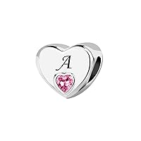 KunBead Jewelry Initial A-Z Letter Love Pink Heart Alphabet Bead Charms Compatible with Pandora Charm Bracelets for Women
