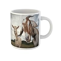Coffee Mug Brown Funny Two Goats Look at the Camera Cute 11 Oz Ceramic Tea Cup Mugs Best Gift Or Souvenir For Family Friends Coworkers