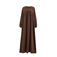 Women Muslim Abaya Long Sleeve Maxi Dress Casual Loose Fit East Arabian Robe Dubai Islamic Dubai Prayer Clothes