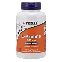 NOW Supplements, L-Proline 500 mg, Collagen Production*, Structural Support*, 120 Veg Capsules