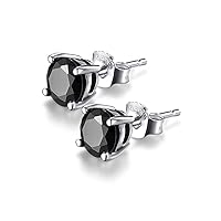 Solitaire Round Black Onyx 925 Sterling Silver Stud Earrings Platinum Plated Fine Jewelry for Girls Women