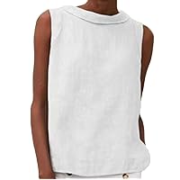 Linen Tank Tops for Women Summer Sleeveless Crewneck Tops Casual Going Out Basic Cute 2024 Slim Fitted Shirts Fashion Outfits