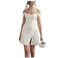 Off-Shoulder Mini Wedding Dress for Bride Satin Cowl Neck Short Corset Dress Simple Slim Formal Homecoming Party Dress