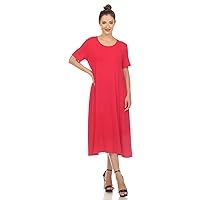 Women's Short Sleeve Relaxed Midi Dress with Pockets