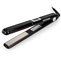 Ultrasonic Infrared Hair Straightener Care Cold Iron for Frizzy Dry Hair, Recovers The Damaged Hair, LCD Display, Dual Voltage, Infrared Hair StraightenerCeramic Flat Iron (Black)