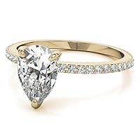 GOLD EDGE 1 CT Pear Colorless Moissanite Engagement Ring,Wedding Bridal Ring, Eternity Solid 10K Yellow Gold Diamond Solitaire 3-Prong Anniversary Promise Ring for Her