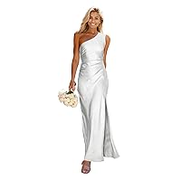 One Shoulder Bridesmaids Dresses Long Satin Mermaid Prom Dress Pleated Formal Party Dress with Slit AF010
