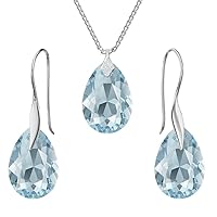 Sterling Silver 925 Jewellery Set for Women Hook Earrings Dangling Necklace with Crystals Pear Chain with a Pendant for Her Drop for a Girl Gift in Box