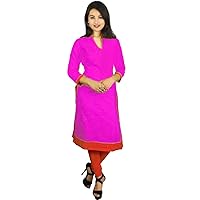 Women's Long Dress Pink Color Tunic Ethnic Party Wear Indian Girl's Kurti Frock Suit Plus Size
