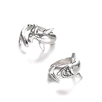 2 PCS/Set New Creative Animals Shark Rings for Women Men Silver Color Fashion Adjustable Opening Metal Ring Punk Couple Jewelry Fashion