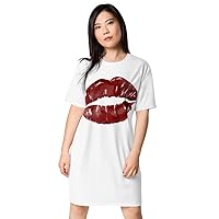 Kiss T-Shirt Dress, Lips, Soft, Shirtdress, Premium Stretch, Gifts for her, White Tee Dress