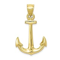 10k Gold 3 d Nautical Ship Mariner Anchor Pendant Necklace Measures 35x21mm Wide Jewelry Gifts for Women