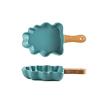 Baking Dish 2 Pcs Ceramic Baking Dish Creative Tree Plates with Wooden Handle Large Salad Snack Dessert Dishes Baking Bowl Kitchen Tableware Bakeware (Color : Green)