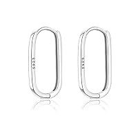 Reffeer Solid 925 Sterling Silver U Hoop Earrings for Women Teen Girls Minimalist Square Hoop Earrings U Huggie Earrings