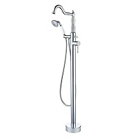 Free Standing Tub Faucet Chrome, Freestanding Bathtub Faucet Tub Filler Stylish Brass Stand Alone Clawfoot Tub faucet Soaking Tub Fillers Floor Mount Tub Filler with Rotate Handheld Shower