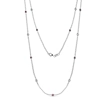 13 Stone Ruby and Diamond 5/8 ctw Women Station Necklace 14K Gold