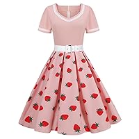 Vintage Dresses for Women Polka Dot Rockabilly Dress 1950s Strawberry Dress 1960s Audrey Hepburn Pin Up Dresses