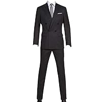 Mens 2 Piece 4 Button Slim Fit Double Breasted Black Striped Business Suit