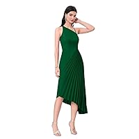 Dresses for Women - Solid Pleated Asymmetrical Hem Dress