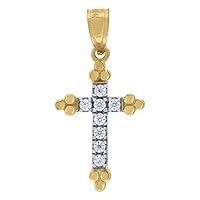 10k Two tone Gold Mens Women Cubic Zirconia CZ Budded Cross Religious Charm Pendant Necklace Measures 23.1x Jewelry for Men