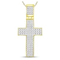 10K Yellow Gold Mens Diamond Glorious Cross Necklace Pendant 1/4 Ctw.