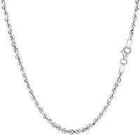 14k SOLID Yellow or White Gold 2.25mm Shiny Diamond-Cut Royal Solid Rope Chain Necklace for Pendants and Charms with Lobster-Claw Clasp (7