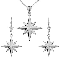 NORTH STAR PENDANT NECKLACE SET IN 14K WHITE GOLD - Pendant/Necklace Option: Pendant With 18