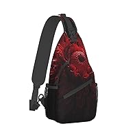 Sling Bag for Women Men Crossbody Bag Small Sling Backpack Red Flowers Chest Bag Hiking Daypack