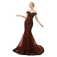 Women's Off Shoulder Lace Applique Mermaid Prom Dress Sweetheart Neck Formal Party Evening Gowns