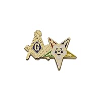 Square & Compass and Order of The Eastern Star Masonic Lapel Pin - [Gold & Blue][1'' Wide]