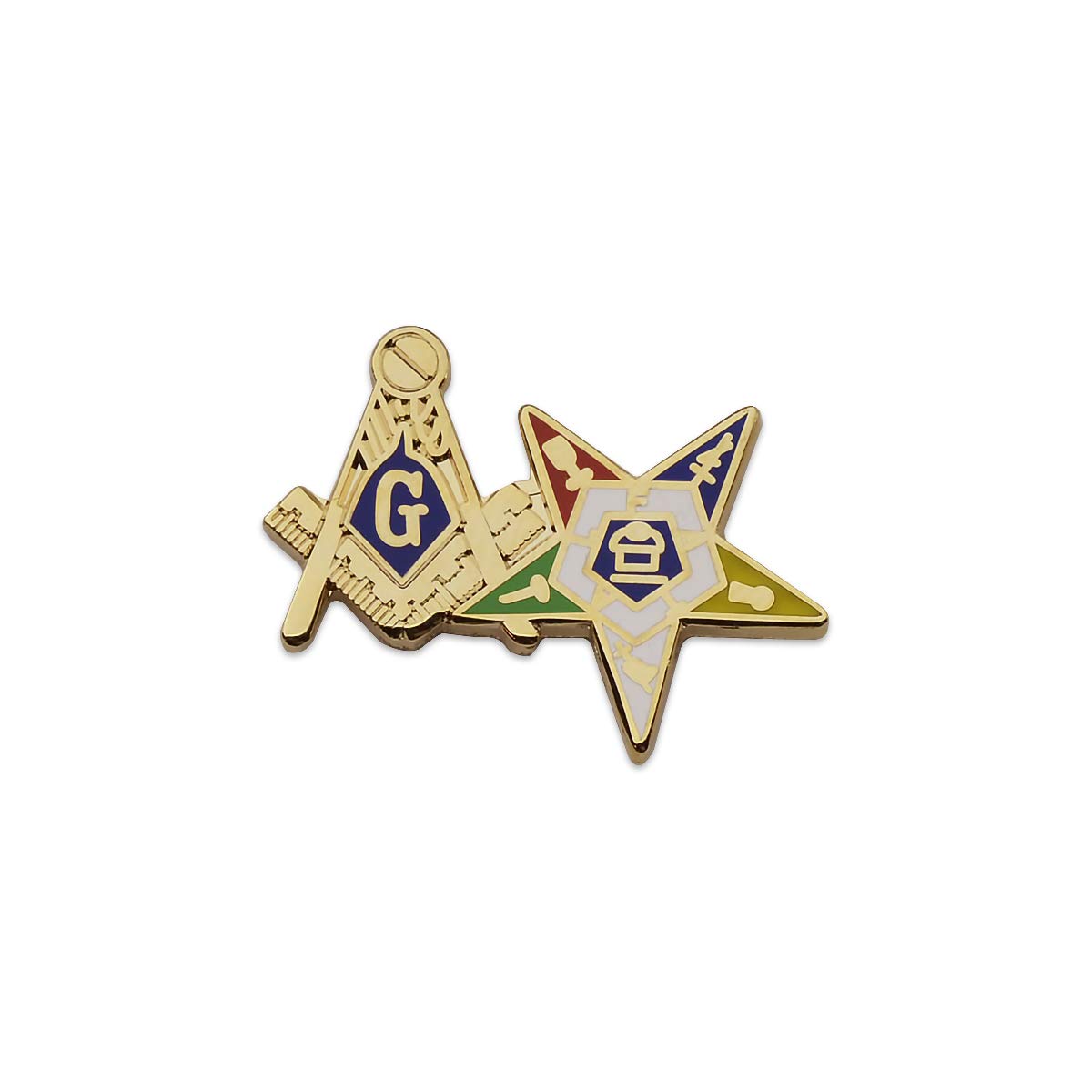 Square & Compass and Order of The Eastern Star Masonic Lapel Pin - [Gold & Blue][1'' Wide]