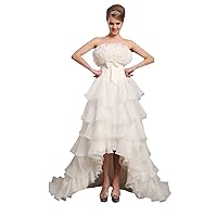 Ivory Unique Strapless High-Low Organza Wedding Dress With Tiers