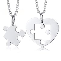 Couples Stainless Steel Love Heart Puzzle Pendant Necklace Set for Valentines Day, 2PCS