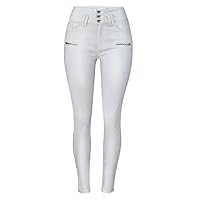 Women's Hip Lift High Waist Faux Leather Leggings Leather Pants Calf Pants with Pockets