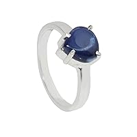 GEMHUB Pear Shape 3 Ct Solitaire Style Bezel Setting Natural Blue Star Sapphire 925 Sterling Silver Engagement Ring for Women